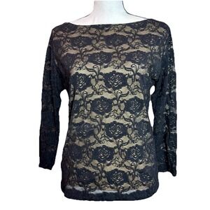 Vintage 90s Jessica Max Black Floral Mesh Women's Large Blouse Top Whimsigoth